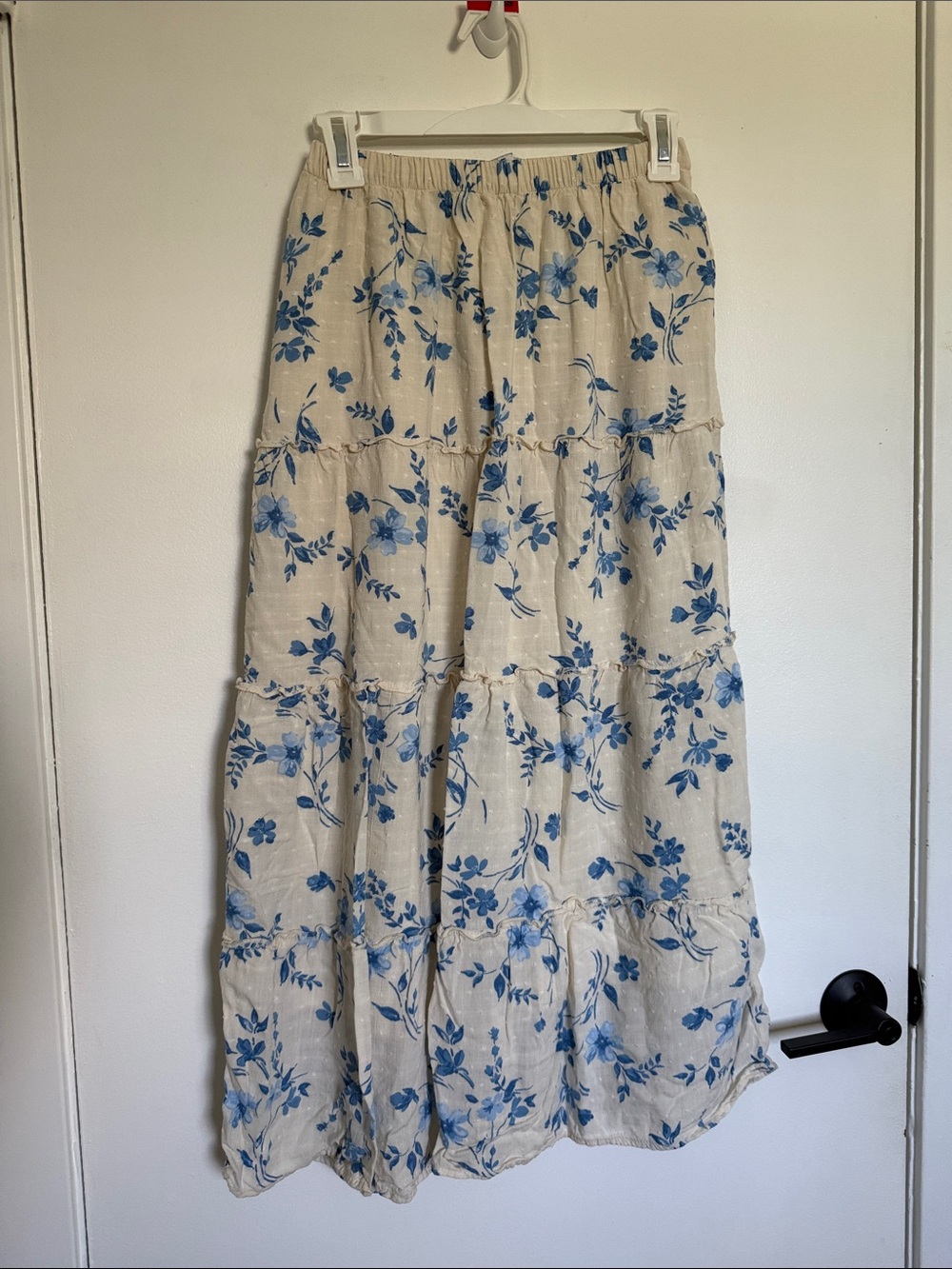 Hollister Cream Maxi Skirt with Blue Floral Print